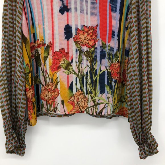 Anthropologie Conditions Apply Multicolor Peasant keyhole balloon sleeve blouse - Picture 6 of 16
